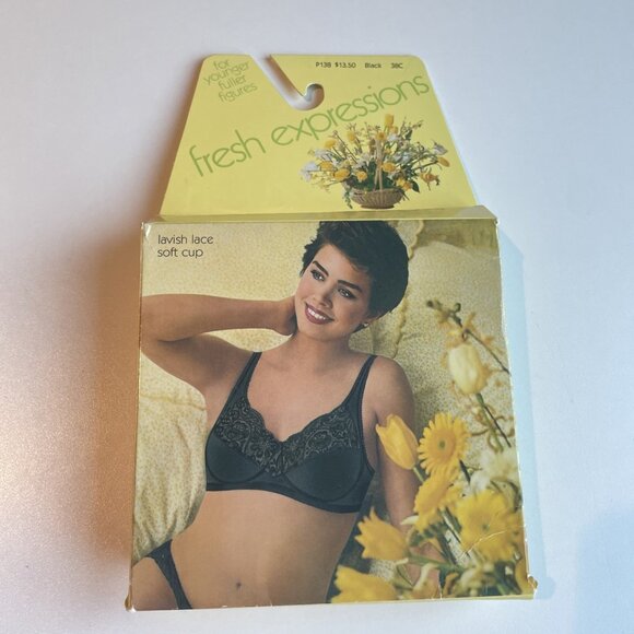 Vintage Fresh Expressions Soft Cup Bra Size 38C Black Lavish Lace Sexy NEW - Picture 2 of 9